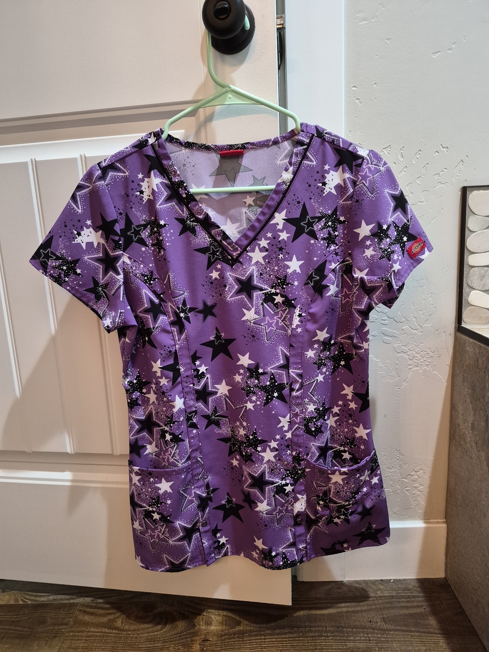 Dickies Purple Star Print V-Neck Scrub Top